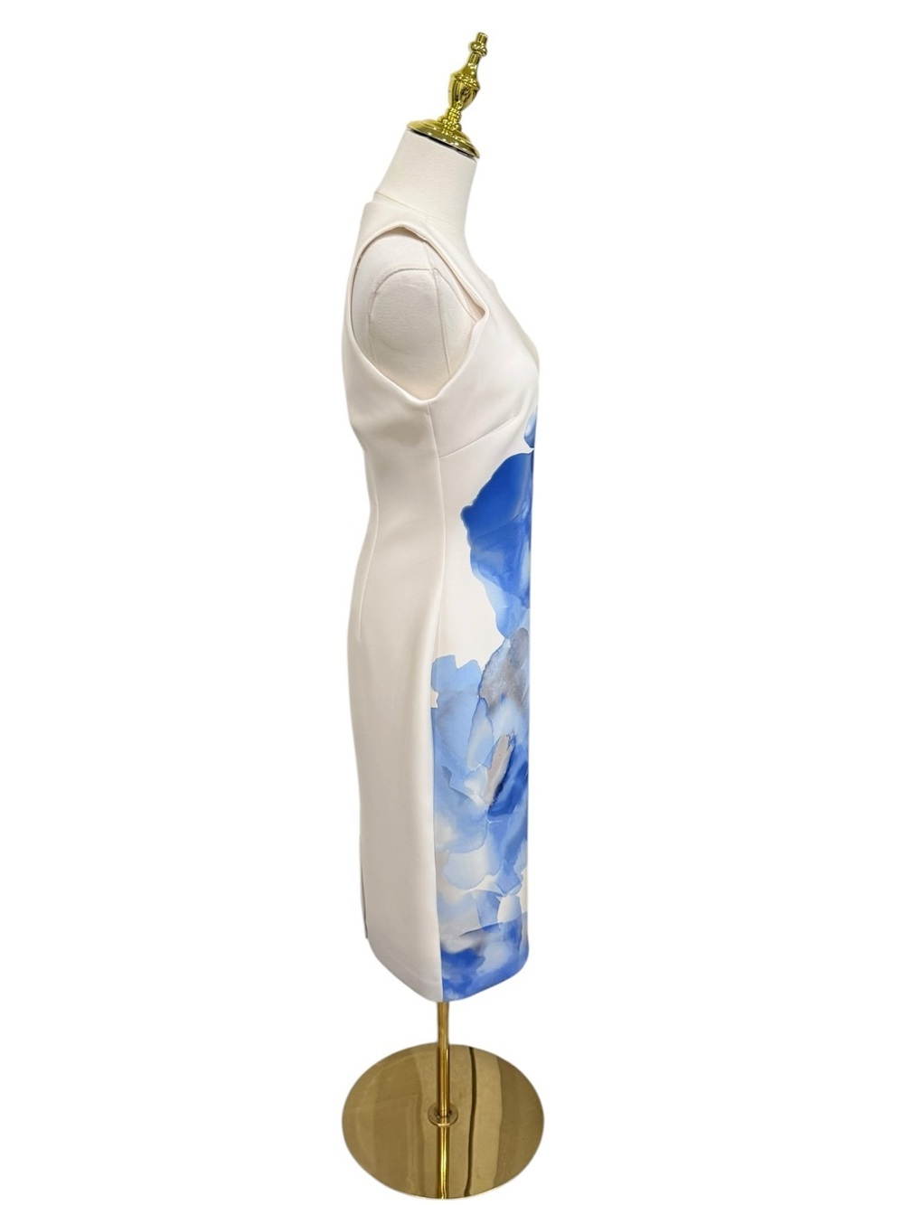 Donna Karan NWT Cielo White Blue Floral Print Sleeveless Scuba Knit Sheath Dress - Picture 8 of 16